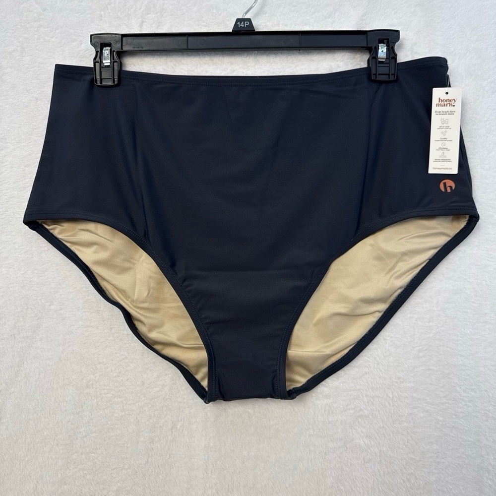 Honey Mark Classic Bottoms Swimwear 2XL Blue Gray Swim HighWaisted Chic Retro